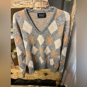 Janzten Womens Size Large Argyle Pullover V Neck Sweater